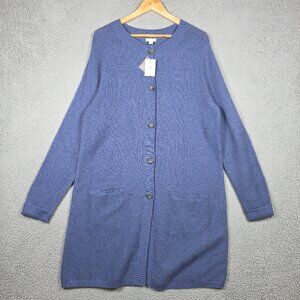 J. Jill Sweater Womens Size Large Blue Waffle Knit Long Cardigan Cozy Cotton NWT